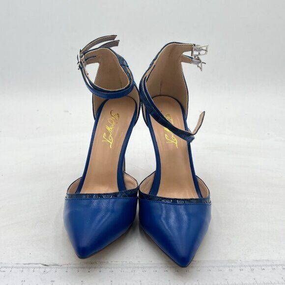 FOWT Navy Ankle Strap Pointy Toe High Heel D’orsay Double Slim Straps Pump - Picture 3 of 8